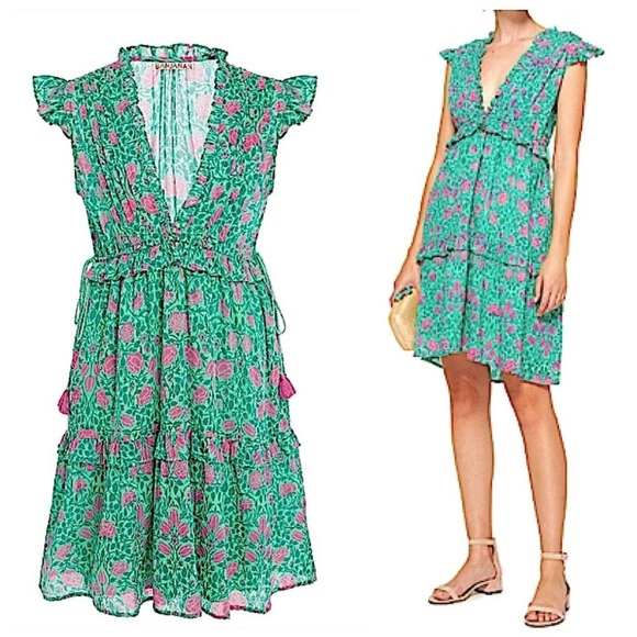 Banjanan Chandra Tiered Floral Cotton-Voile Mini Dress Size S - Picture 1 of 9
